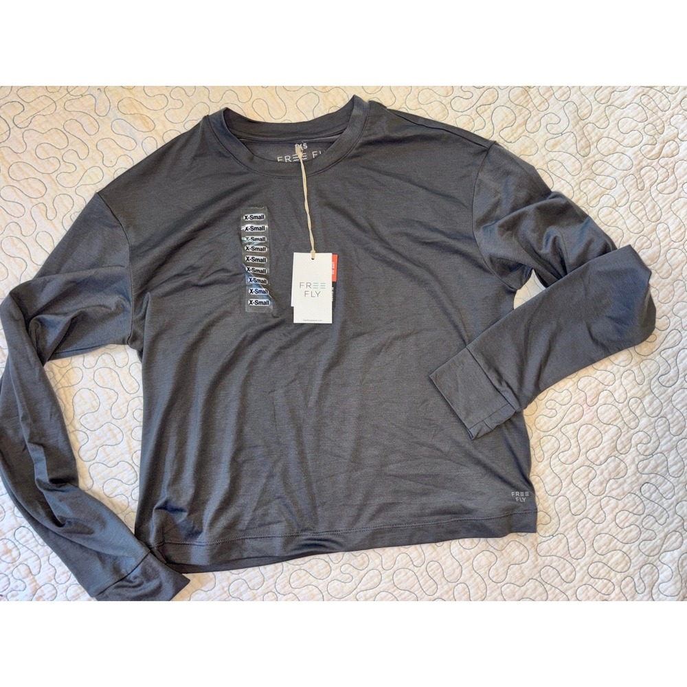 Free Fly Womens Elevate Long Sleeve UPF 30 Activewear Shirt Smoke Grey Size XS